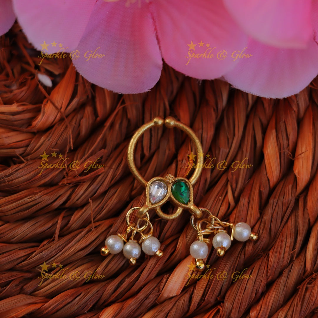 Elegant Gold-Plated Jadau Pearl Nosering for Weddings
