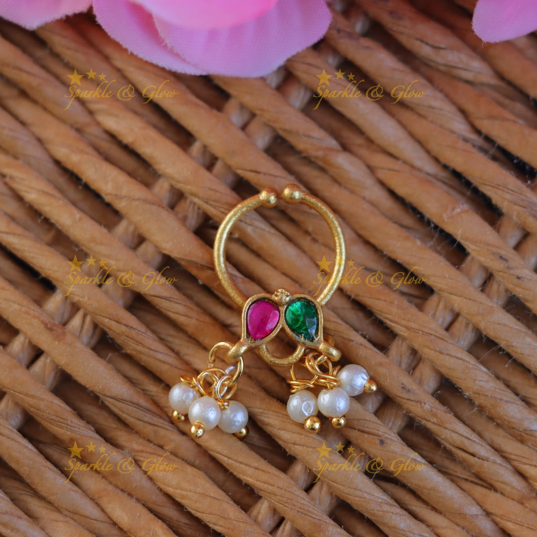 Elegant Gold-Plated Jadau Pearl Nosering for Weddings