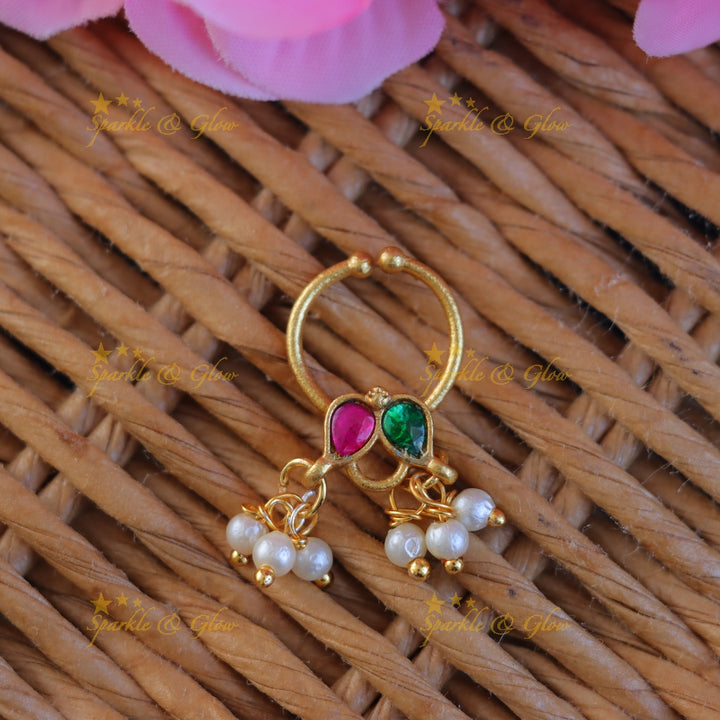 Elegant Gold-Plated Jadau Pearl Nosering for Weddings