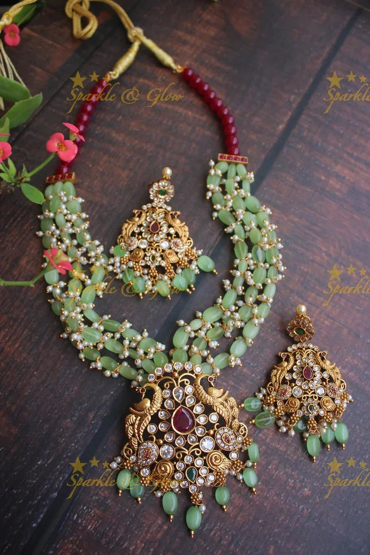 Statement beaded peacock haram - Green - Sparkle and Glow
