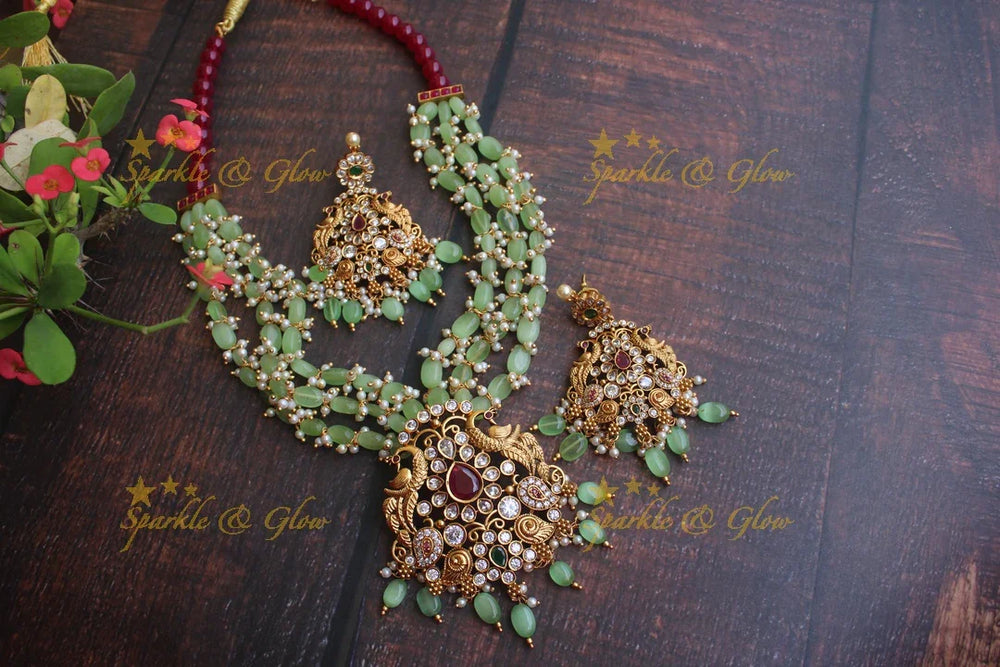 Statement beaded peacock haram - Green - Sparkle and Glow