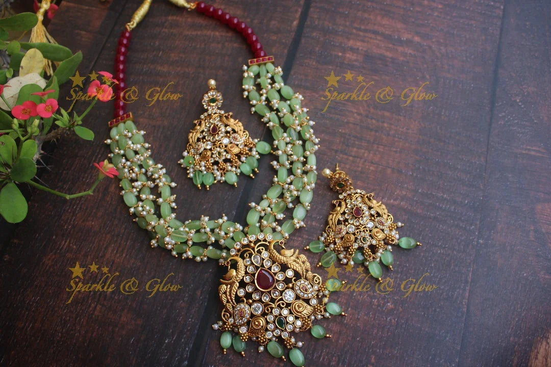 Statement beaded peacock haram - Green - Sparkle and Glow