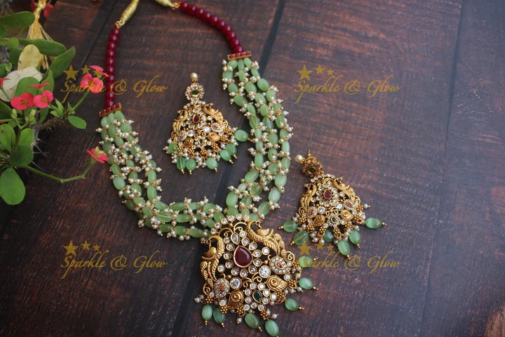 Statement beaded peacock haram - Green - Sparkle and Glow