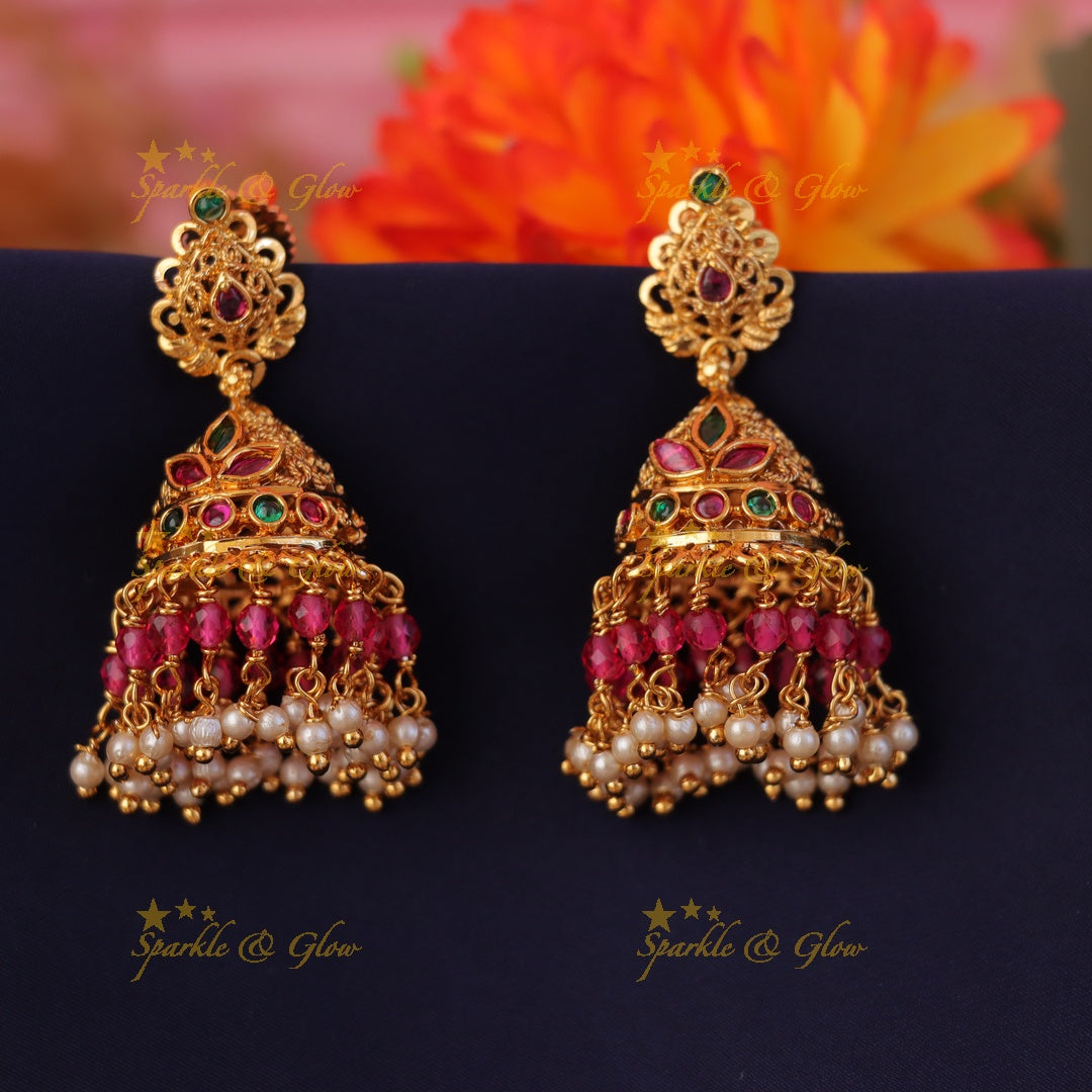 Elegant Gold Pearl Jhumka Earrings for Festive Weddings