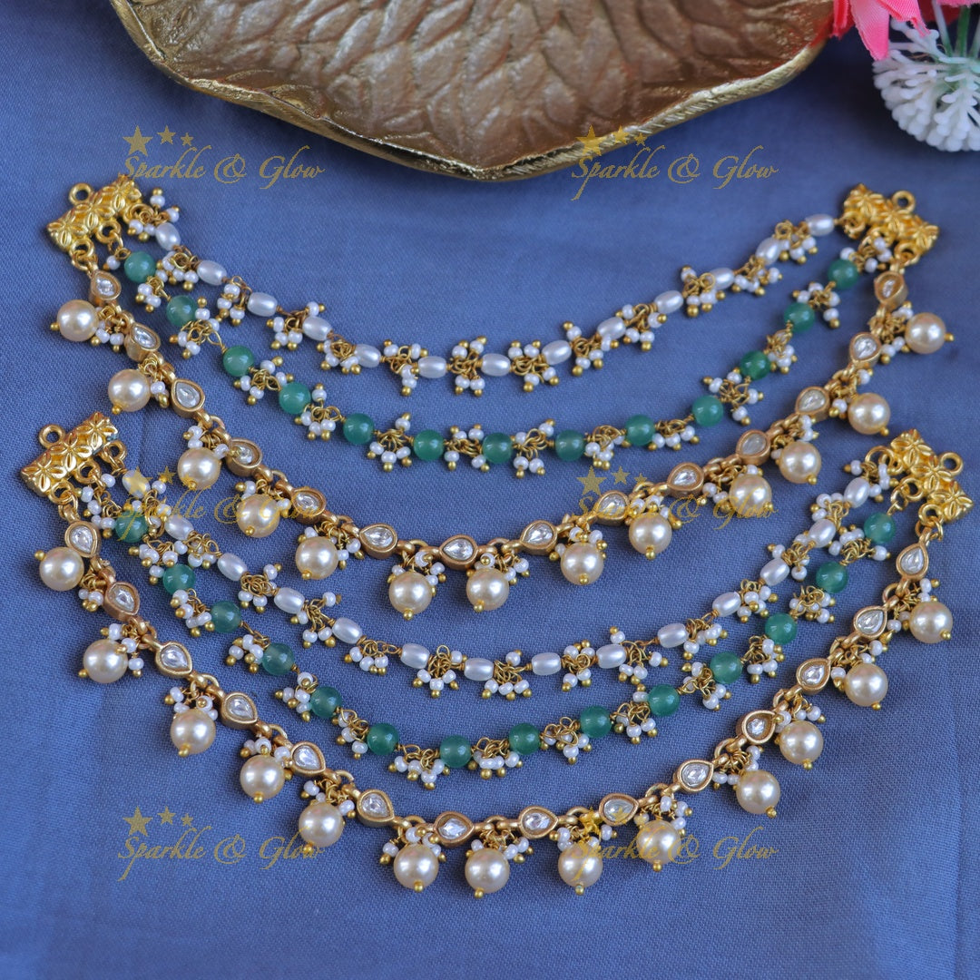 Elegant Pearl & Green Earchain for Weddings & Festivals