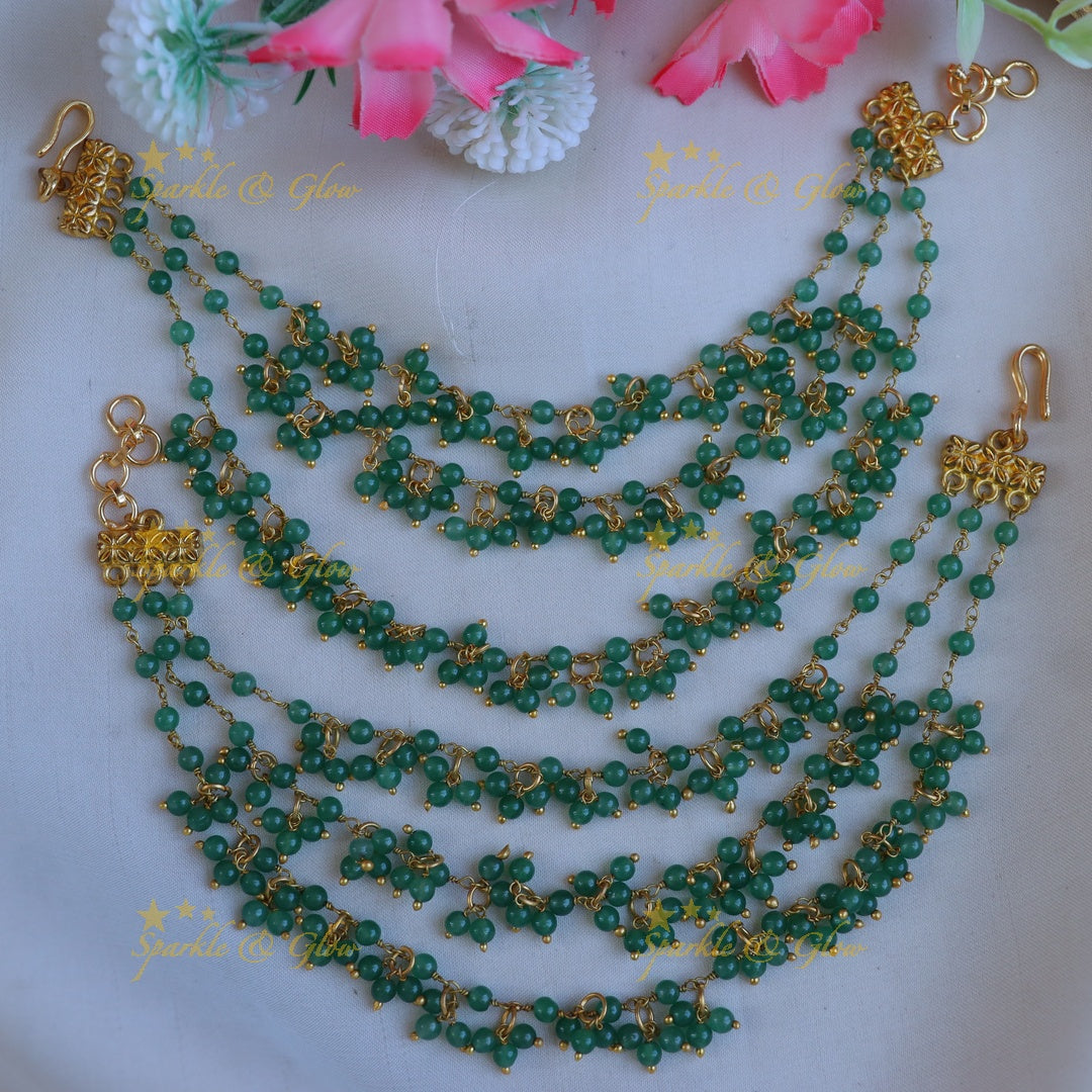 Elegant Green Bead Floral Ear Chain for Festivities