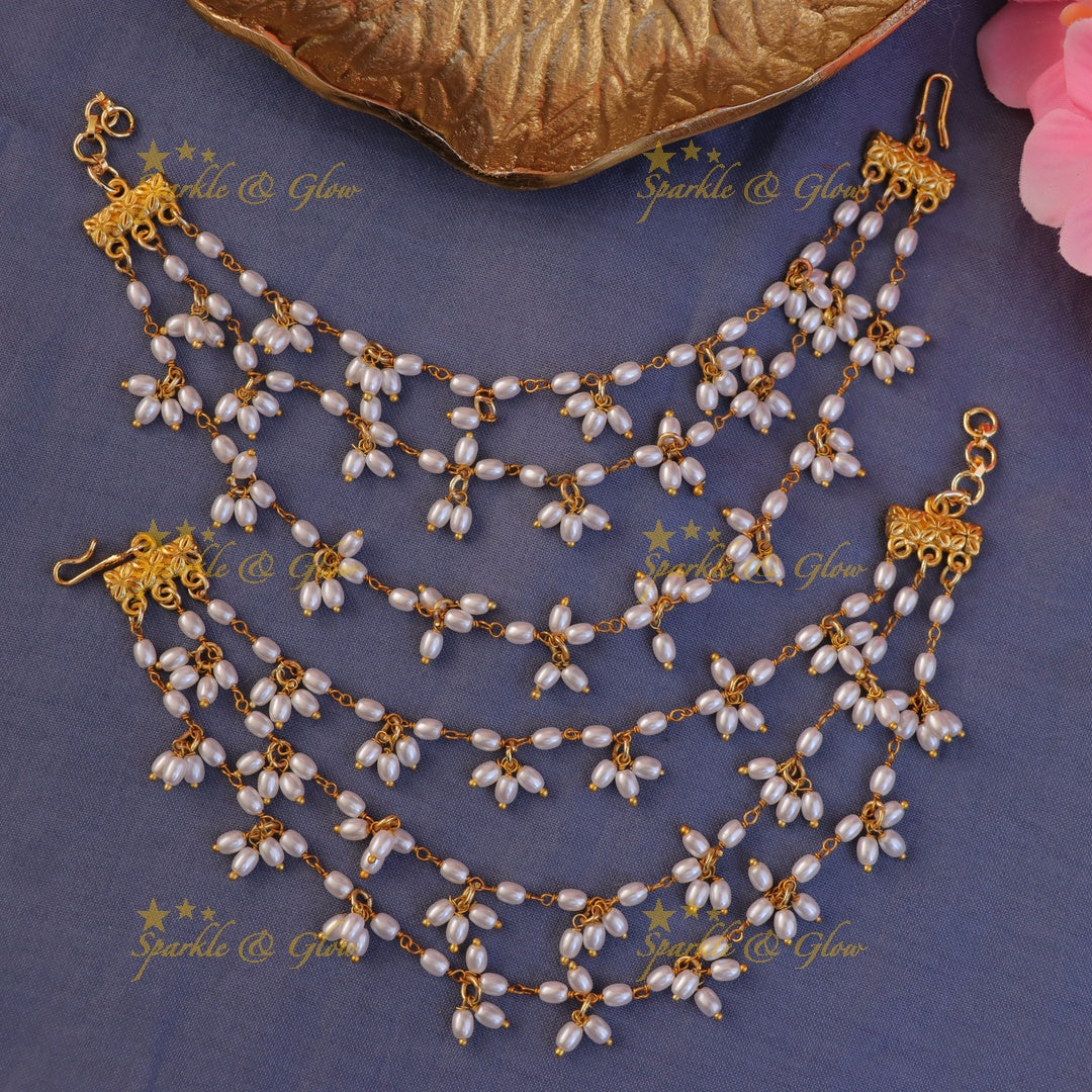 Exquisite Gold Pearl Ear Chain for Festive Elegance