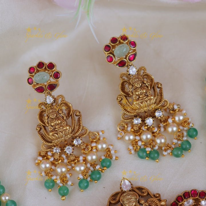 Exquisite Lakshmi Necklace with Green Beads