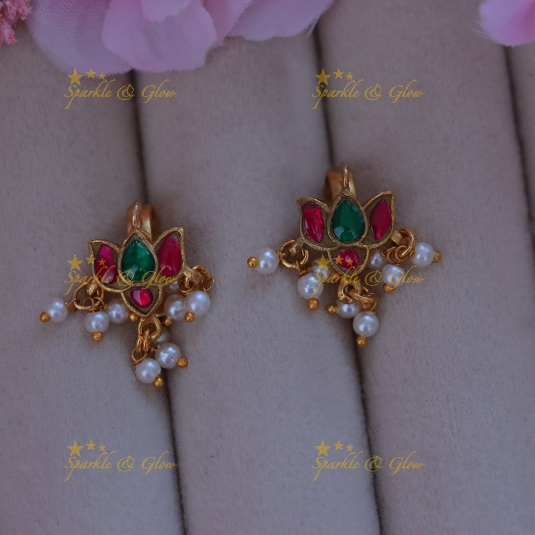 Elegant Lotus Pearl Jadau Earrings - Festive Arrival