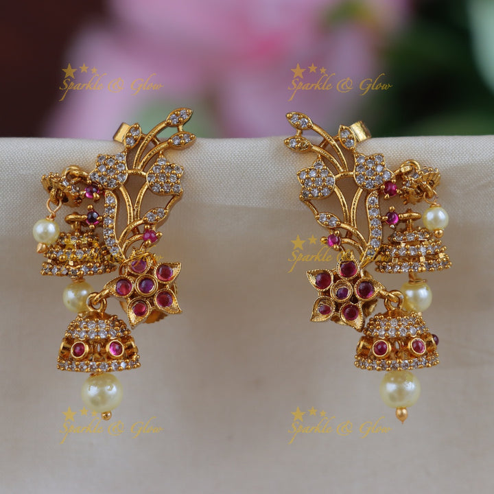 Exquisite Floral Leaf Gold Jhumka Earrings for Festive Glam
