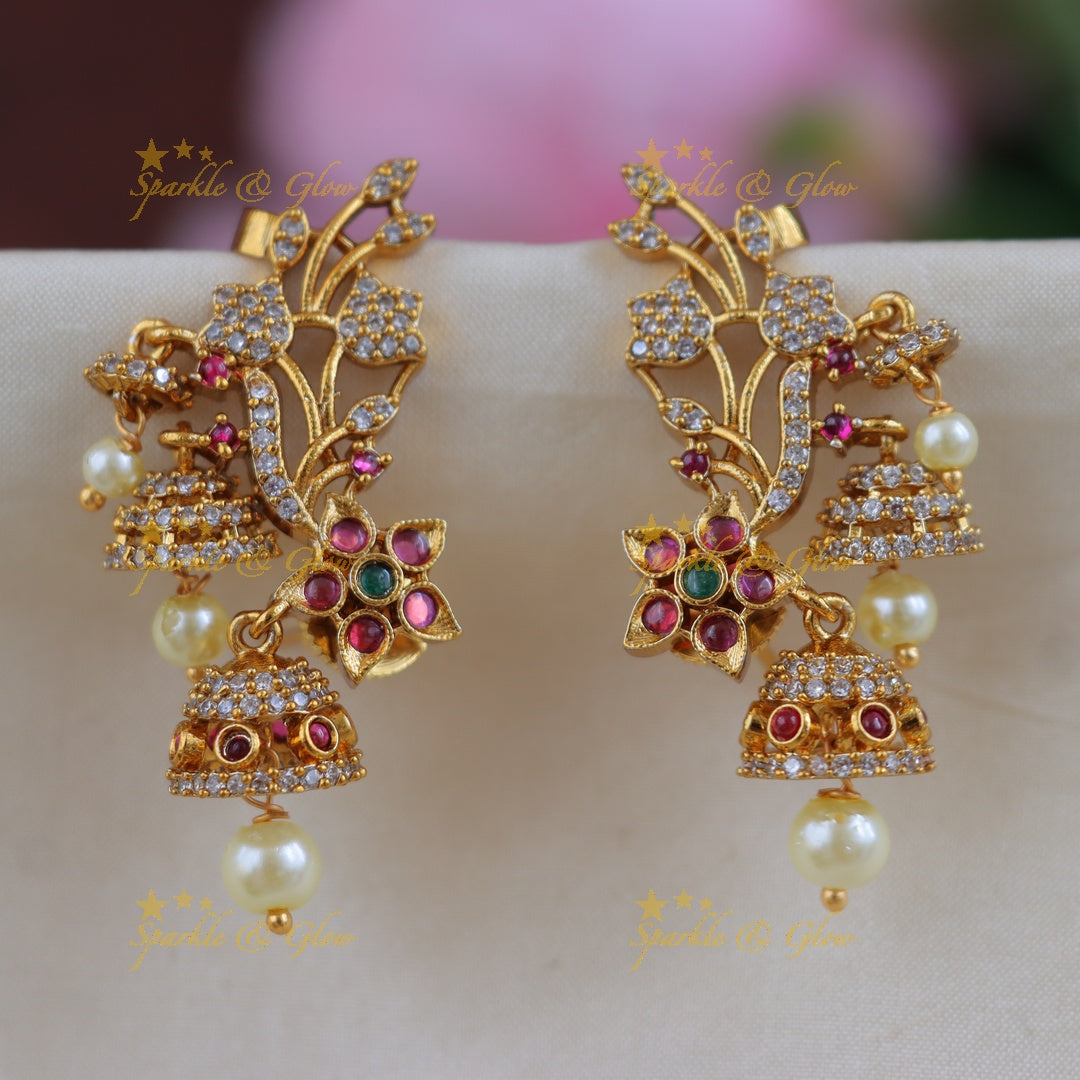 Exquisite Floral Leaf Gold Jhumka Earrings for Festive Glam