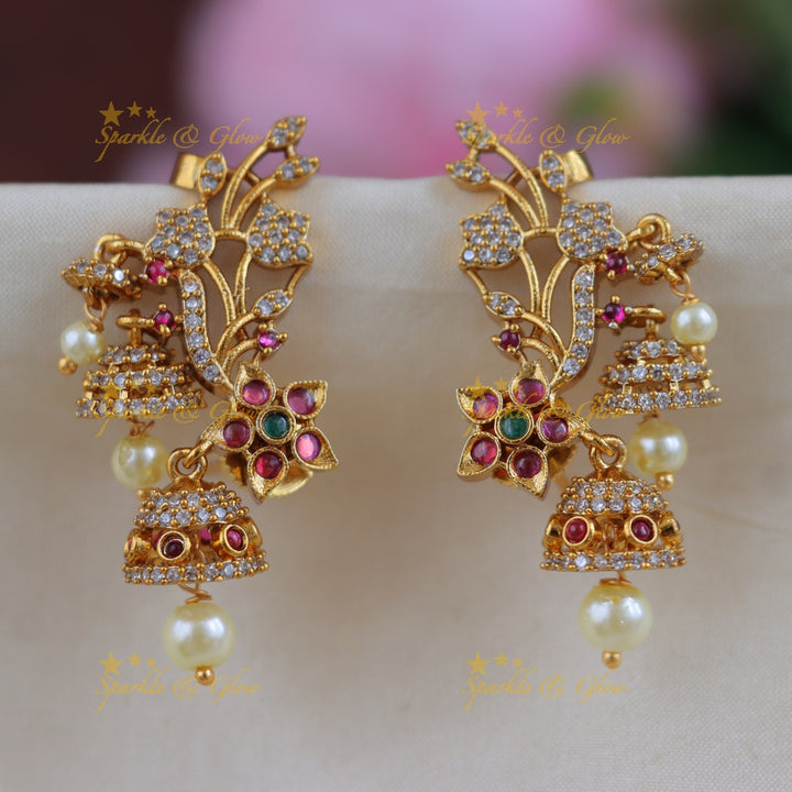 Exquisite Floral Leaf Gold Jhumka Earrings for Festive Glam