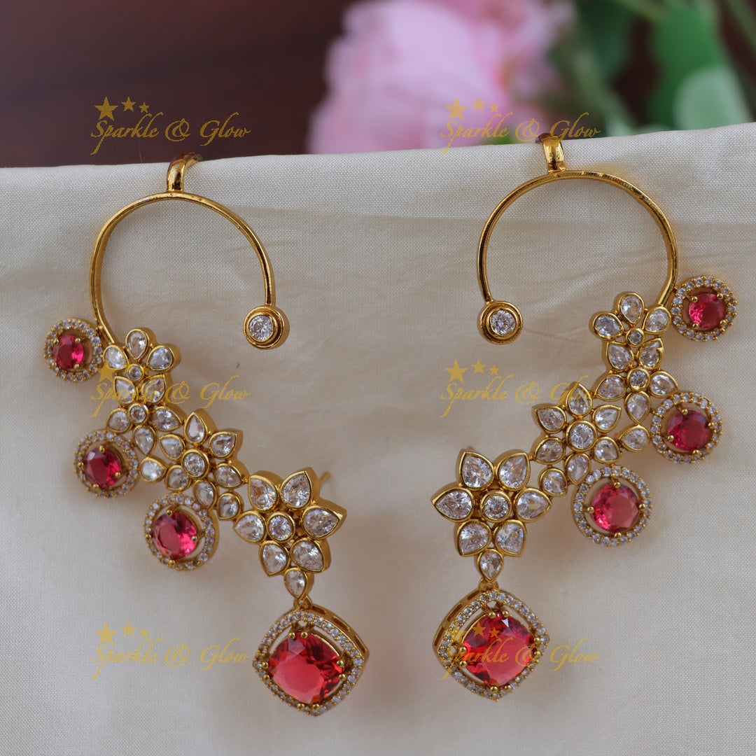 Festive Gold Floral Ear Cuff Earrings