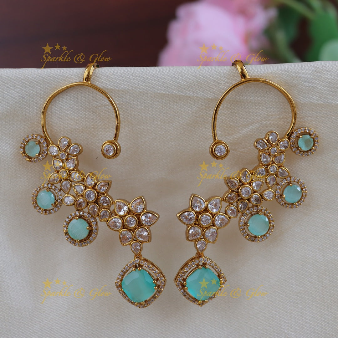 Festive Gold Floral Ear Cuff Earrings
