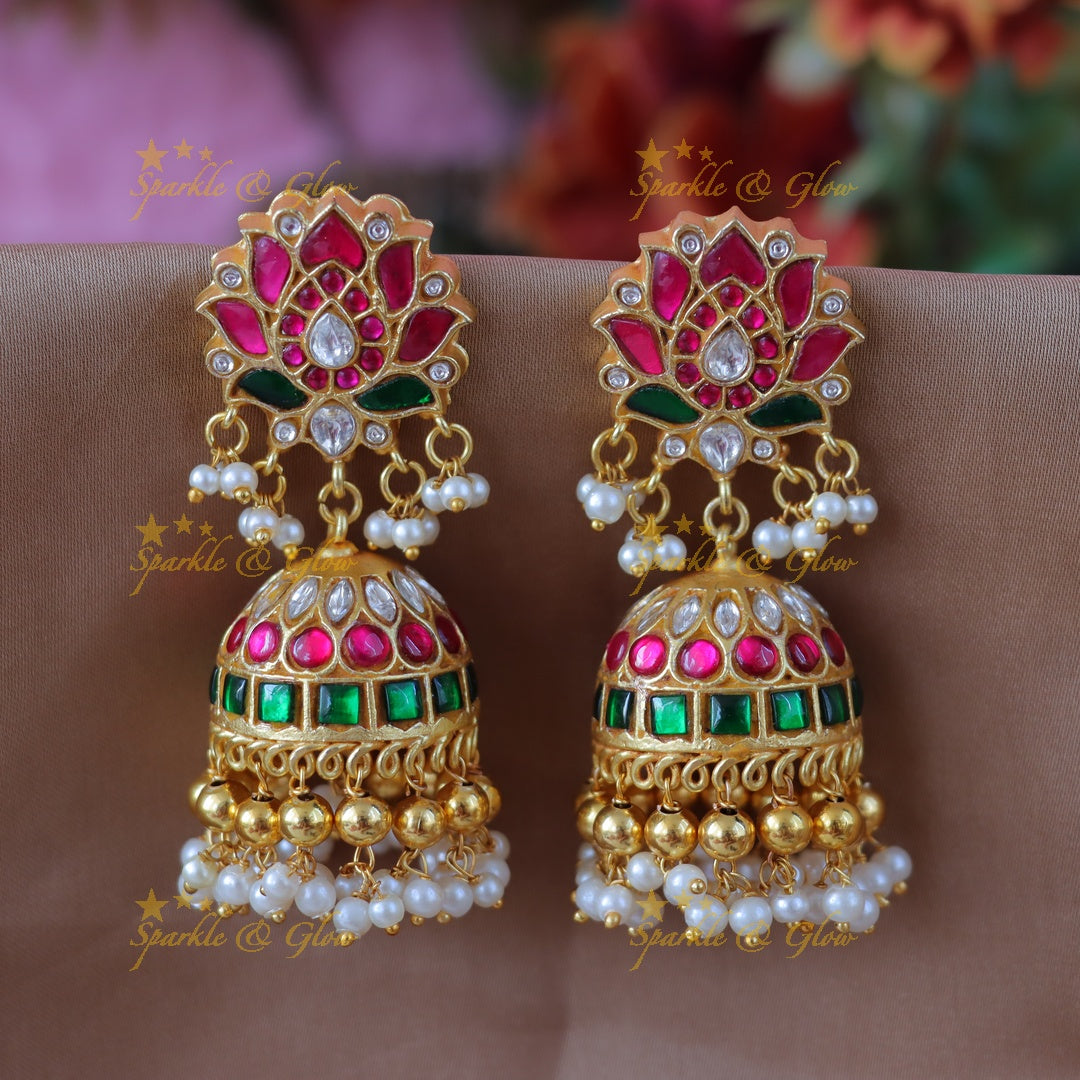 Exquisite Jadau Pearl Jhumkas - Festive Elegance