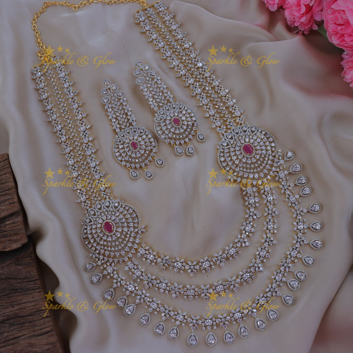 Exquisite Gold Polish Layered Necklace Set with Earrings