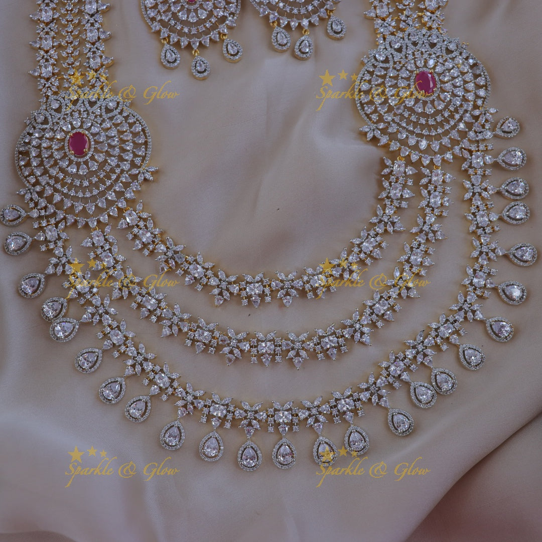 Exquisite Gold Polish Layered Necklace Set with Earrings