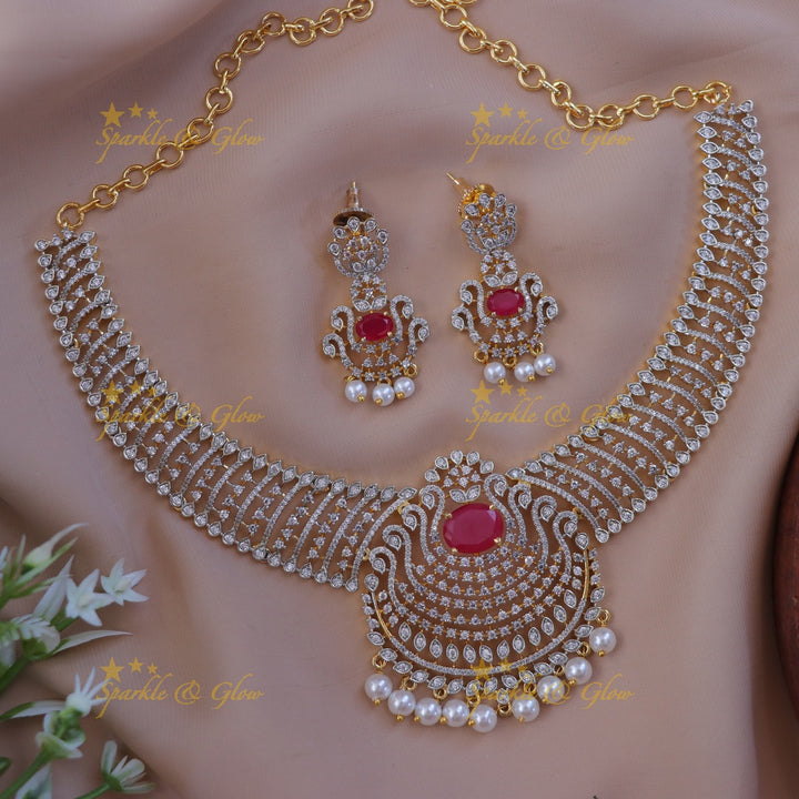 Elegant Gold Plated Bridal Necklace - Sparkle & Glow