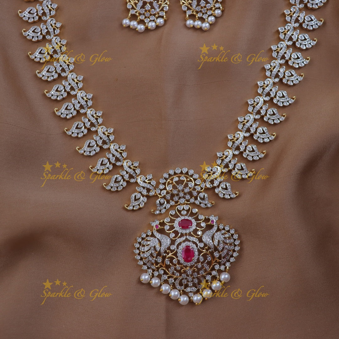 Exquisite Peacock Mango Necklace for Weddings & Festivities