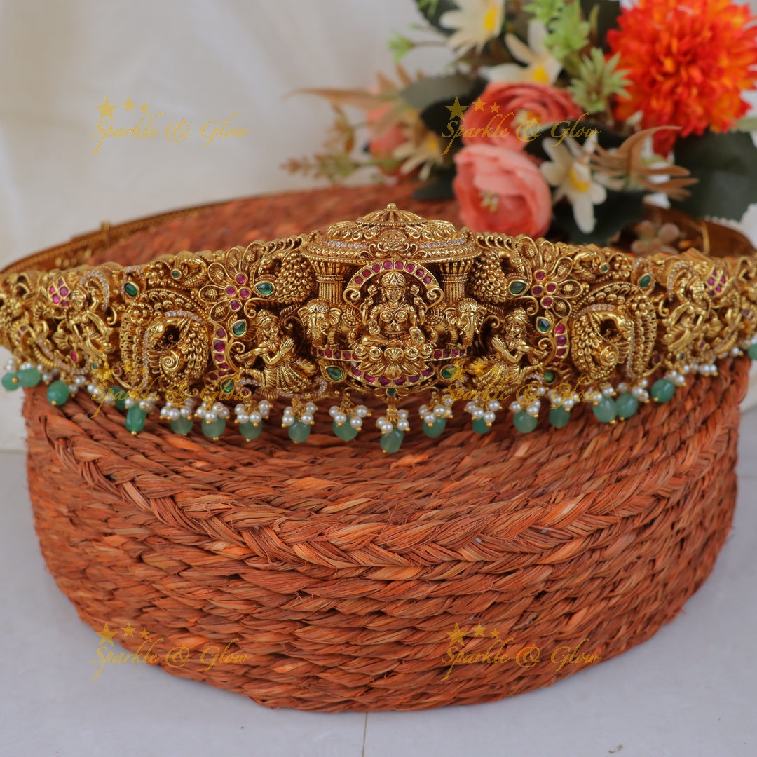 Exquisite Gold Lakshmi Peacock Hipbelt for Festive Elegance