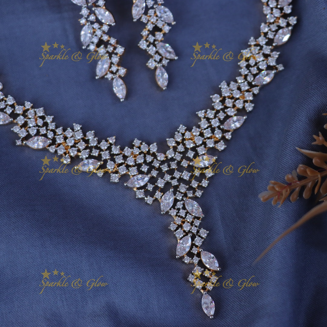 Leaf Stone Wedding Necklace Set - Elegance Redefined