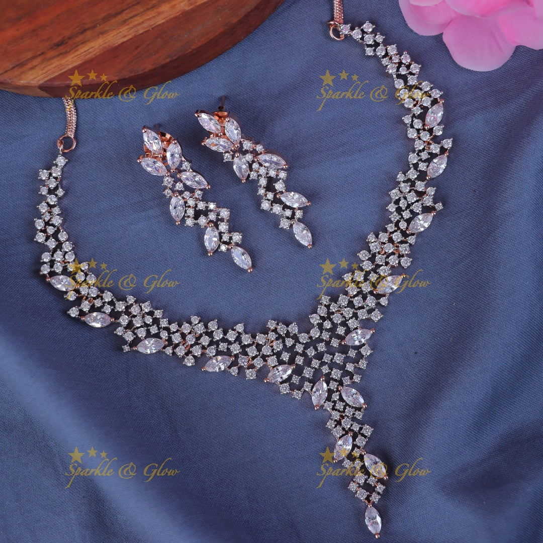 Leaf Stone Wedding Necklace Set - Elegance Redefined