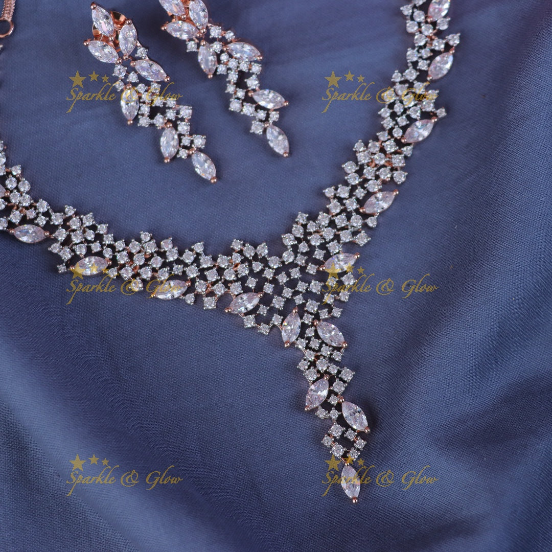 Leaf Stone Wedding Necklace Set - Elegance Redefined
