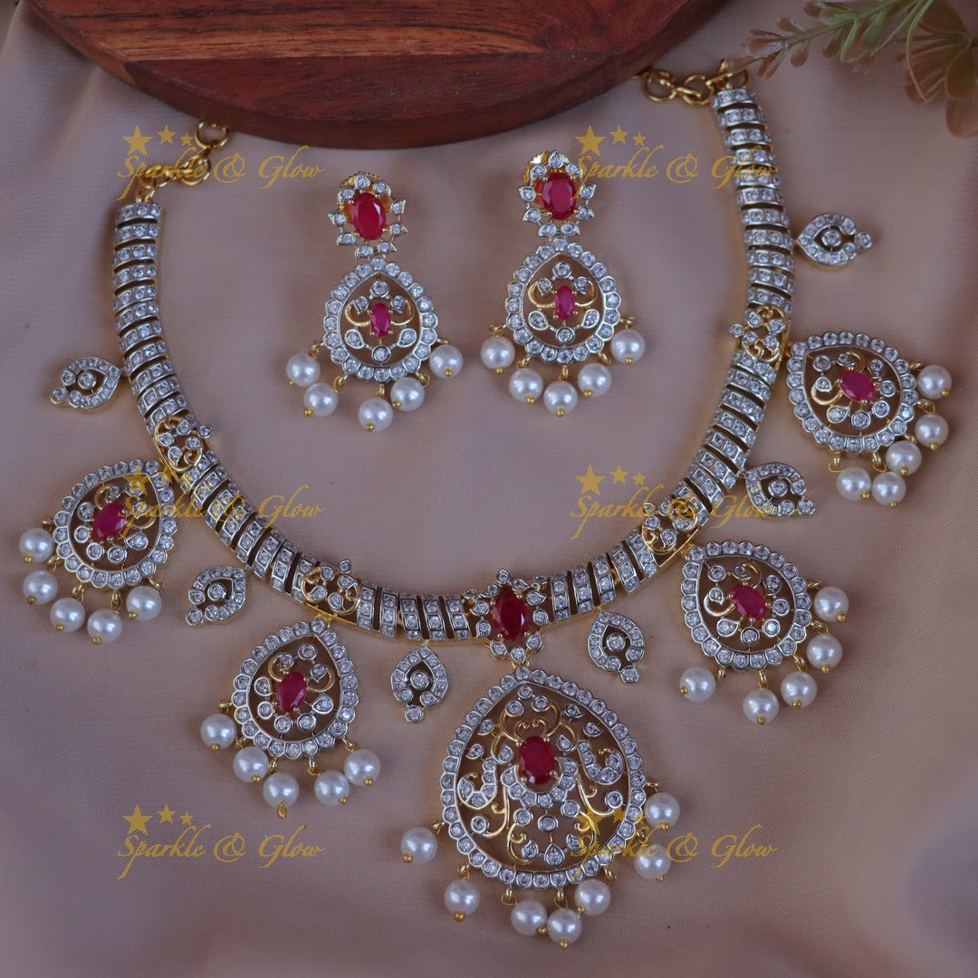 Elegant Bridal Pearl & Ruby Necklace Set Online