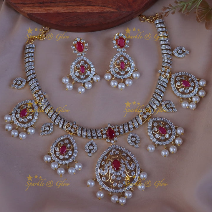 Elegant Bridal Pearl & Ruby Necklace Set Online