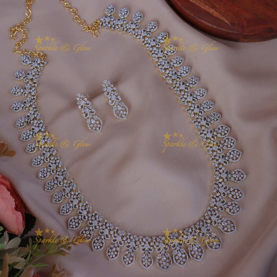 Exquisite Floral Gold Polish Haaram Necklace Set