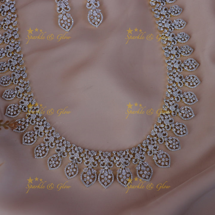 Exquisite Floral Gold Polish Haaram Necklace Set