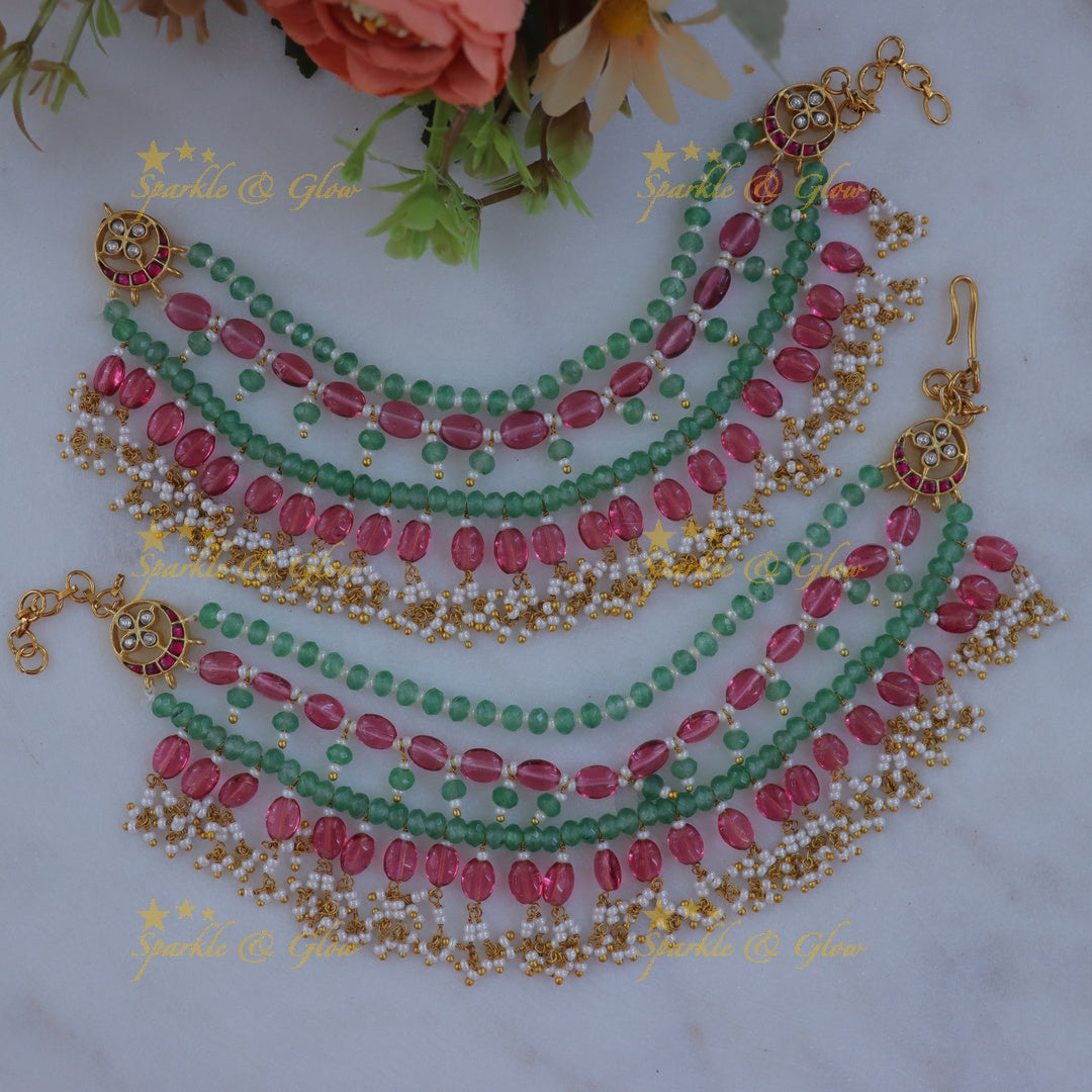 Exquisite Gold-Plated Pearl Earchain for Festive Elegance