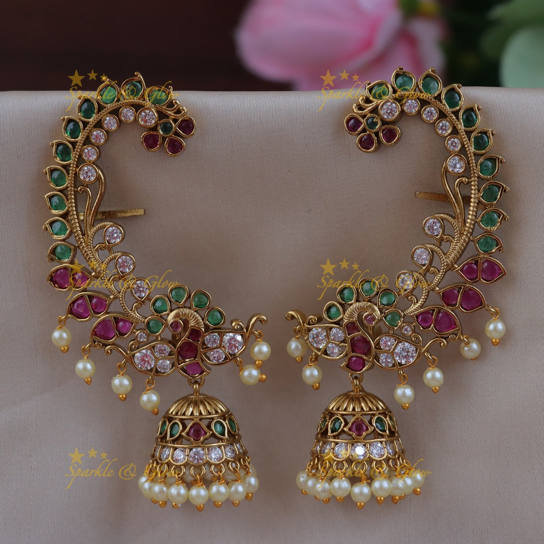 Exquisite Peacock Pearl Jhumkas - Festive Elegance