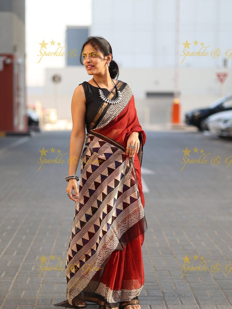 Exquisite Hand Block Printed Kota Doriya Saree - Elevate Your Style