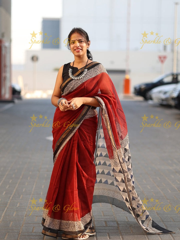 Exquisite Hand Block Printed Kota Doriya Saree - Elevate Your Style
