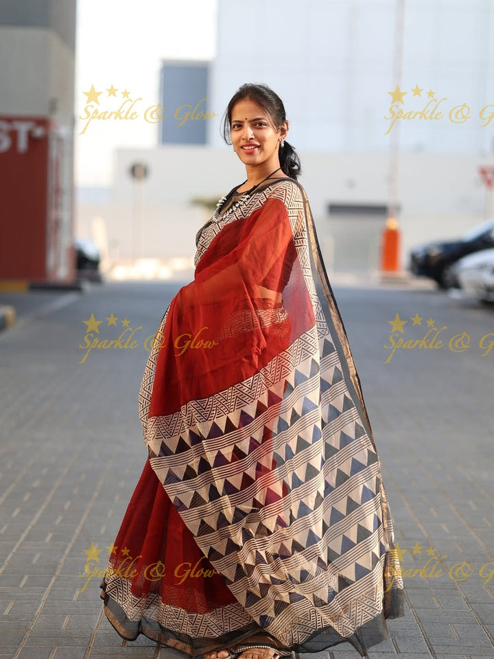 Exquisite Hand Block Printed Kota Doriya Saree - Elevate Your Style