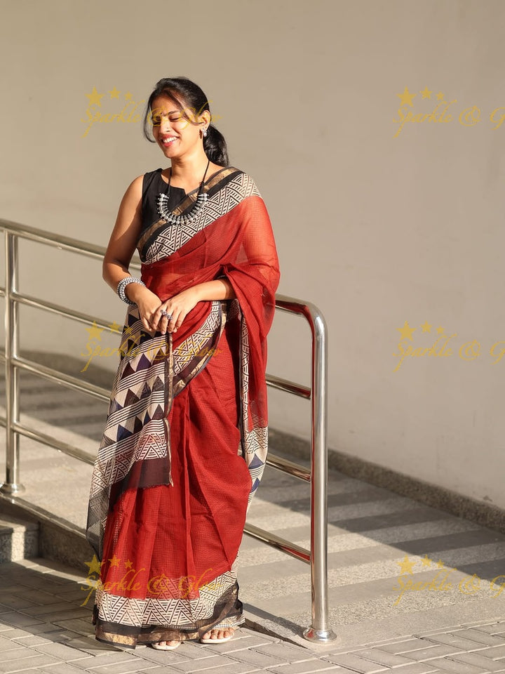 Exquisite Hand Block Printed Kota Doriya Saree - Elevate Your Style
