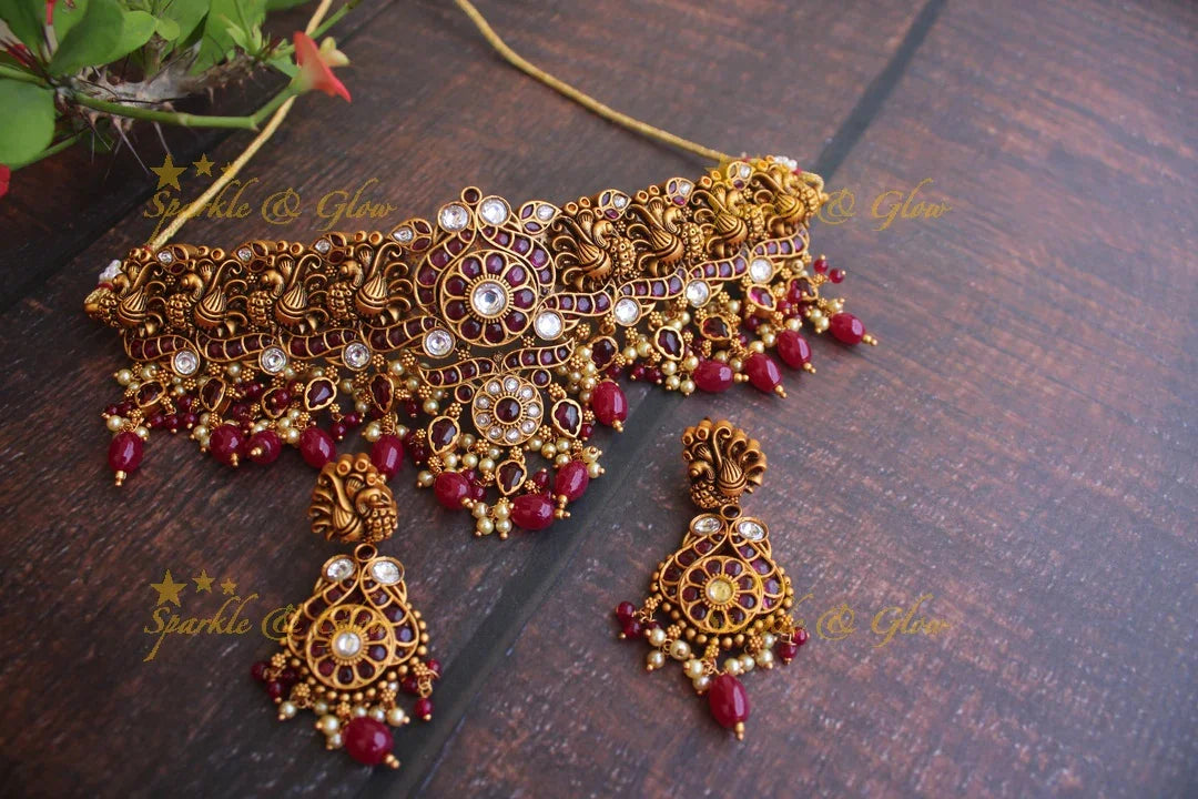 Exqusite Gold alike Peacock choker - Green - Sparkle and Glow