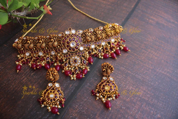 Exqusite Gold alike Peacock choker - Green - Sparkle and Glow
