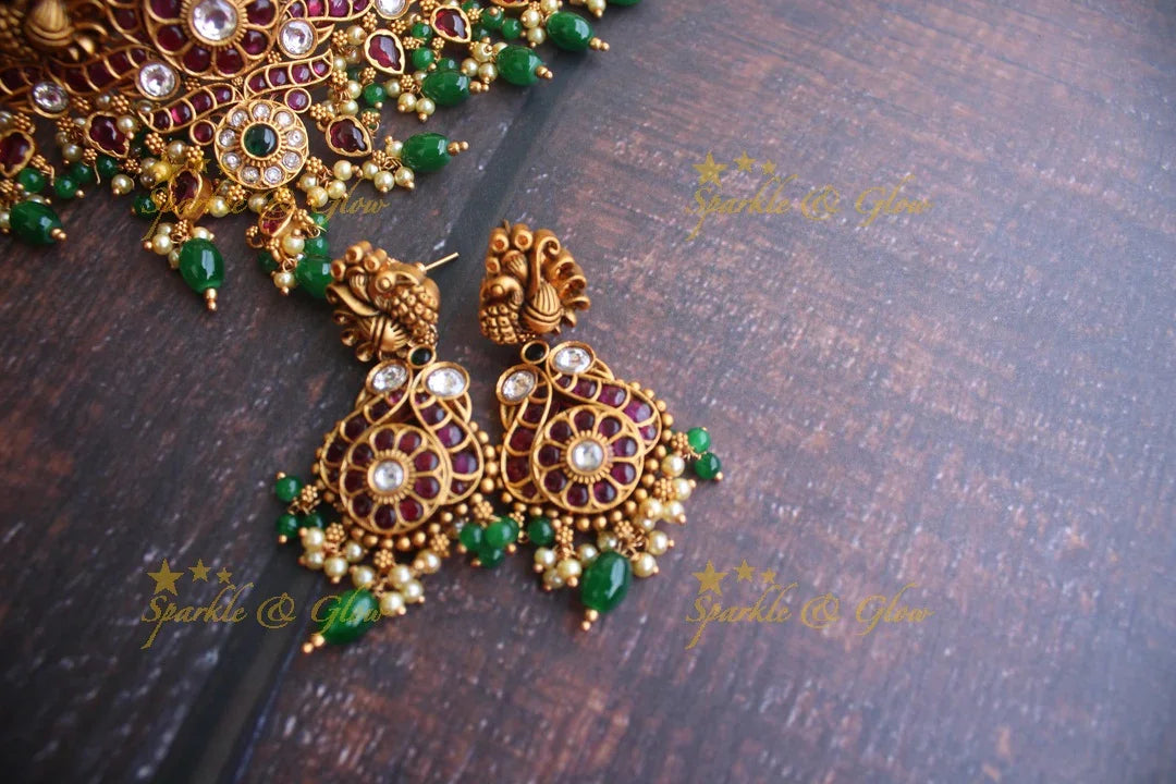 Exqusite Gold alike Peacock choker - Green - Sparkle and Glow
