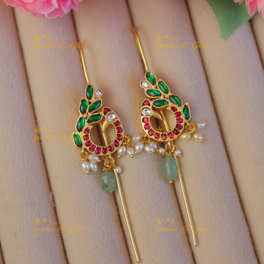 Elegant Peacock Gold Earcuff with Pearls - Bridal