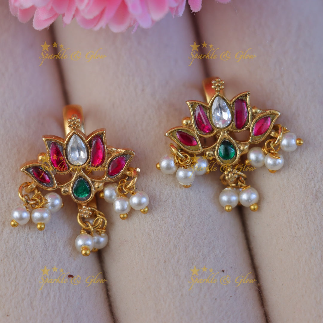 Exquisite Lotus Pearl Bugadi Earrings - Sparkle & Glow