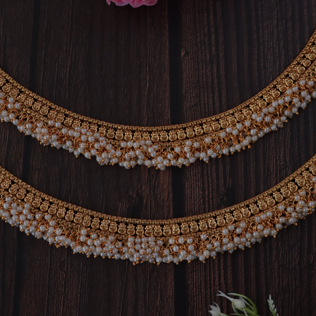 Gold Plated Floral Anklets for Bridal & Festive Wear
