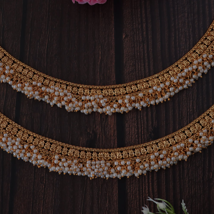 Gold Plated Floral Anklets for Bridal & Festive Wear