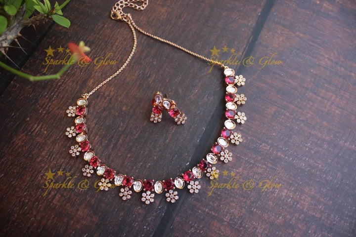 Beautiful Kundan and American Diamond Fusion necklace - Mint Green - Sparkle and Glow