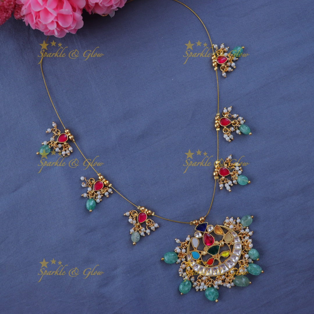 Graceful Half Moon Green Bead Necklace for Festive Charm