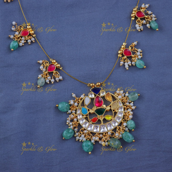 Graceful Half Moon Green Bead Necklace for Festive Charm