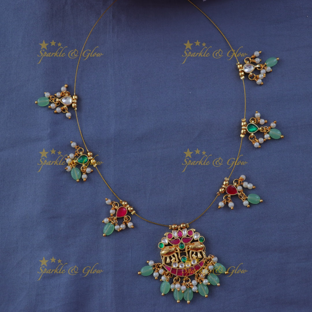 Elegant Festive Gold Elephant Pendant Necklace