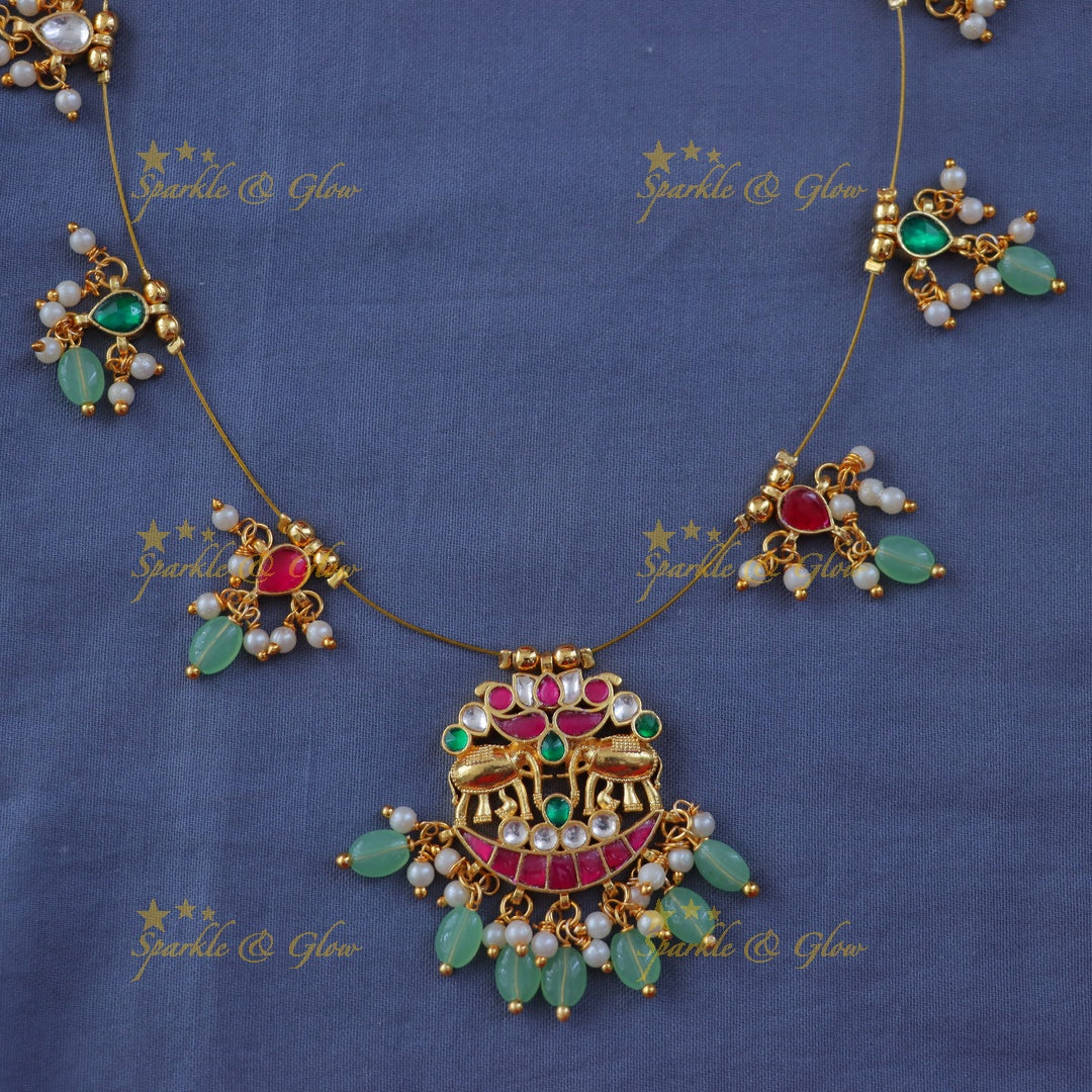 Elegant Festive Gold Elephant Pendant Necklace