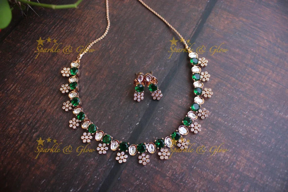 Beautiful Kundan and American Diamond Fusion necklace - Mint Green - Sparkle and Glow